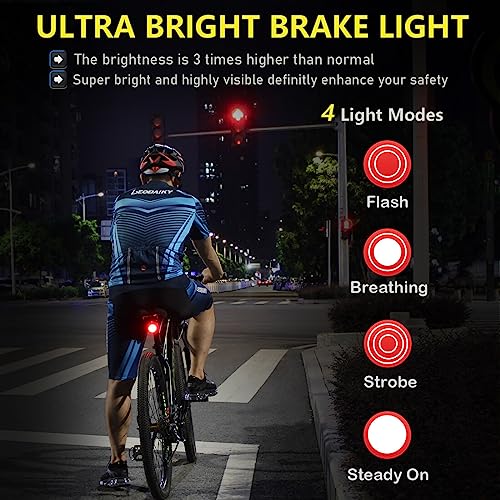 Padonow Smart Bike Tail Light: Rear Bicycle Brake Light Usb Rechargeable Wireless Anti-Theft Alarm Taillight Auto Red Led Flashing Back Lights Waterproof Road Cycling High Lumen Daytime Strobe Light #TOP2