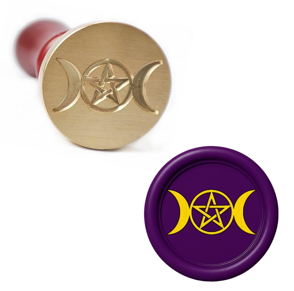 Triple Moon Wax Seal Stamp – Wiccan Pagan Witch Symbol, 25mm Brass Head with Wooden Handle for Spell, Journals, Gifts (Witch’s Moon Mark)