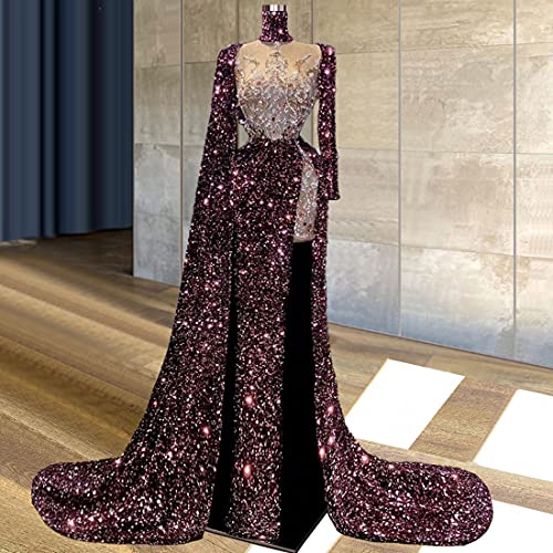 Keting Shiny Purple Split Mermaid Beaded Prom Shower Party Dress Celebrity Pageant Gown for Wedding2