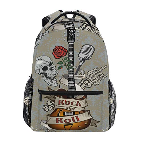 Mochila escolar para niñas  diseño de calavera con guitarra  cachemira  resistente