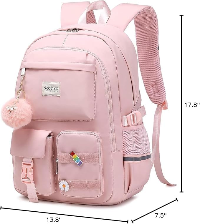 Image of Girls School Backpack with Small Zipper Pouch Fashion Nylon Backpack Multi Compartment Large Capacity Bag with Padded Shoulder Straps & Handle for School Travel Camping College