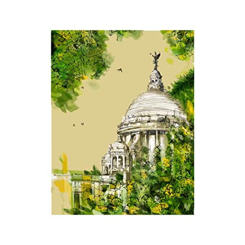 Image of RANGOLI 100% Cotton Stretched Canvas Painting 400 GSM, Framed Victoria Memorial Canvas Abstract Wall Art for Living Room, 3D Paintings for Wall Decor (24 x 36 Inch With Frame)