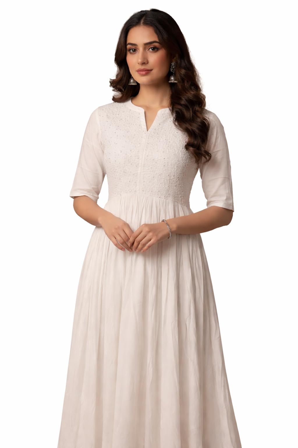 Modal Silk Frock Suit for Women | Elegant Flared Ethnic Kurti Dress | Soft & Lightweight Traditional Anarkali Style Kurta | Festive, Party & Office Wear Long Ethnic Dress for Women-image-25