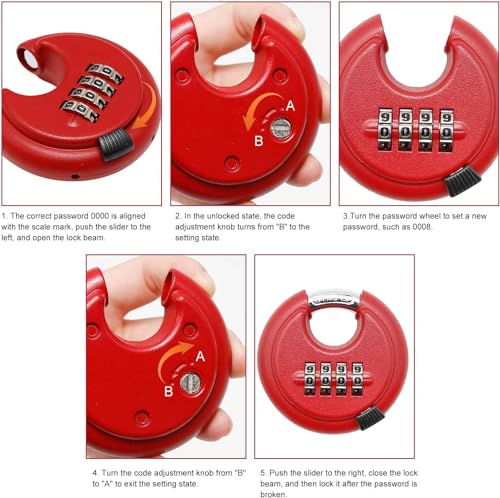 Image of Istara Combination Disc Padlock Number Lock - 70 mm for School Gym Locker, Fence, Toolbox, Gate, Case Round Combination Padlock (RED)