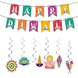 8 Stück Diwali Decoration, Happy Diwali Party-Set HäNgende Wirbels, Festival Of Lights Indian Festival Deepavali Deco, Hindu Diwali Dekoration Door Decoration, Farbige Flaggen Und DeckenhäNger