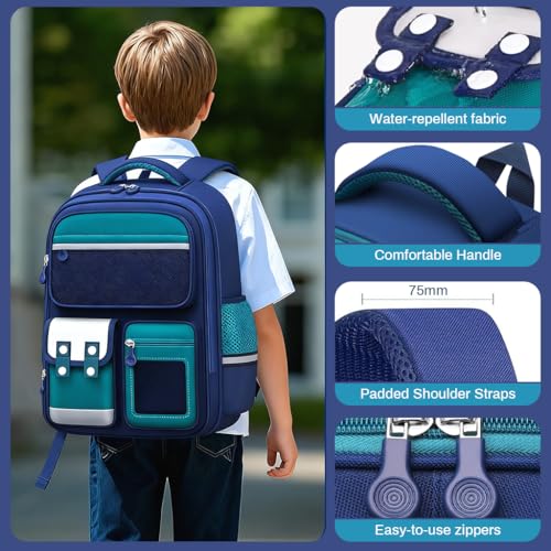 Image of Zibuyu School Bag for Boys 5-8 Years Old, Burden-Relief School Bag For Kids with Water Resistant Design, 30x20x42cm, Ergonomic Design & Spacious Daily Storage, Gifts for Boys