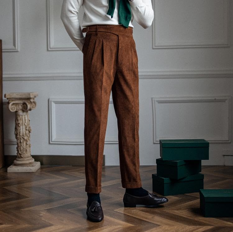 Mens Corduroy Business Suit Pants Slim Fit Casual Fall Winter Long Trousers with Pockets4