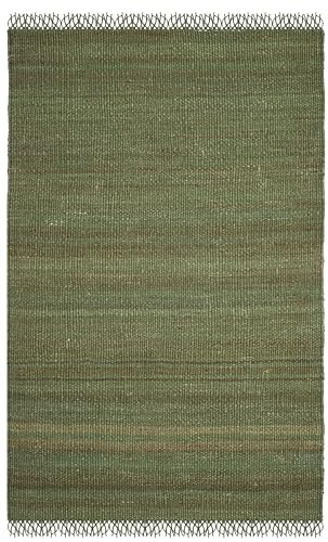 Image of SAFAVIEH Natural Fiber Collection Area Rug - 5' x 8', Green, Handmade Boho Fringe Woven Jute, Ideal for High Traffic Areas in Living Room, Bedroom (NF368G)