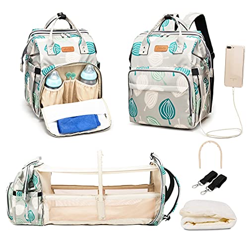 Baby Diaper Bag, Baby Bag Backpack with Changing Station, Portable Diaper Backpack with USB Charging Port, Waterproof (Green)