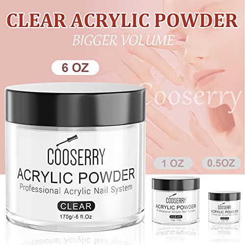 Cooserry Clear Acrylic Powder- 6Oz Acrylic Powder 170G Large Capacity Professional Acrylic Nail Powder Polymer For 3D French Nail Manicure Extension Nail Carving, Long Lasting Acrylic Nail Powder Kit #TOP1