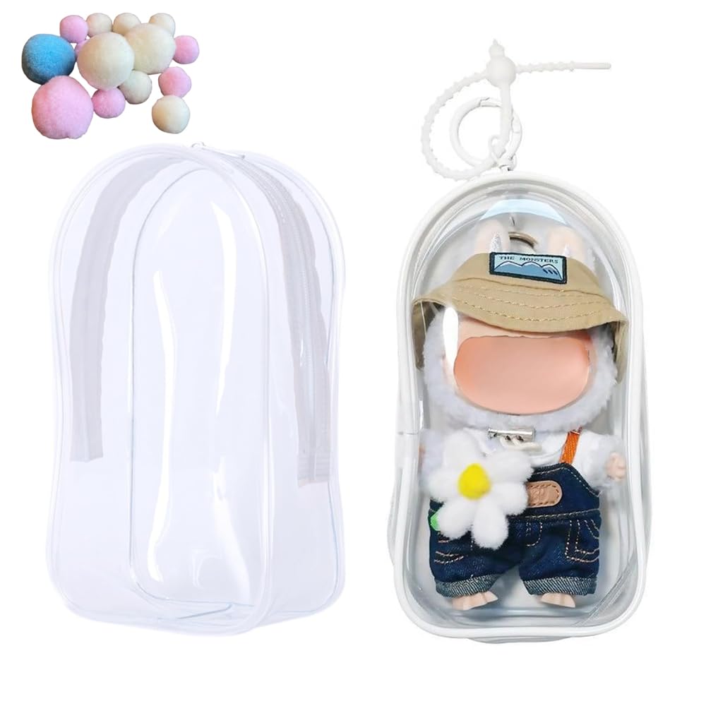 AZONEE Clear Bag Keychain for LABUBU Plush Doll, Hanging Display Case, Protective PVC Storage Box, Clear Case for Labubu, Protective Case for Labubu
