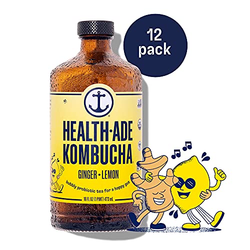 Health-Ade Kombucha Tea Organic Drink, Fermented Tea With Living Probiotics, Detoxifying Acids, Supports Gut Health, Non-Gmo, Vegan, Gluten Free, 12 Pack (16 Fl Oz Bottles), Ginger Lemon #TOP5