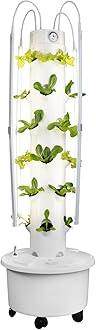 - GX Hydroponic Tower | Vertical Planter Tower | Hydroponics Growing System Kit | Food Grade with 24 Net Pots (with LED Grow Lights)
