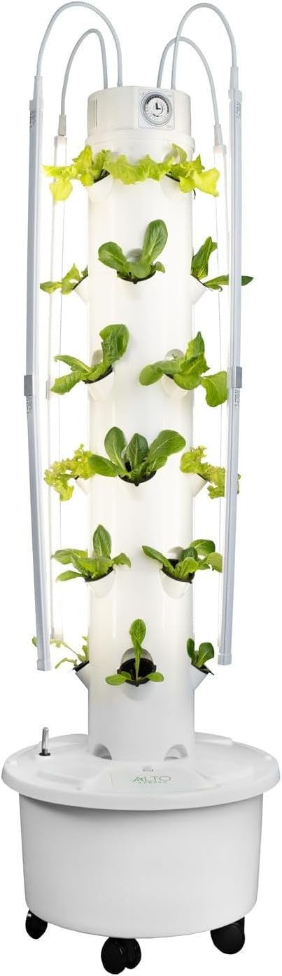 - GX Hydroponic Tower | Vertical Planter Tower | Hydroponics Growing System Kit | Food Grade with 24 Net Pots (with LED Grow Lights)