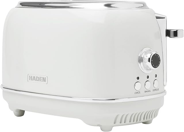 Haden Heritage 76018 Stainless Steel 900W Retro Toaster 2 Slice Wide Slot w/Removable Crumb Tray and Settings, Ivory/White Toasters w/Adjustable Browning Control, Smart Toaster