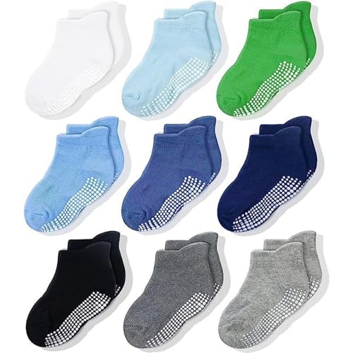 Image of CozyWay Baby & Toddler Socks with Grippers Non Slip Ankle Grip Socks For Boys and Girls Babies - Comfy Soft Cotton - 9 Pack
