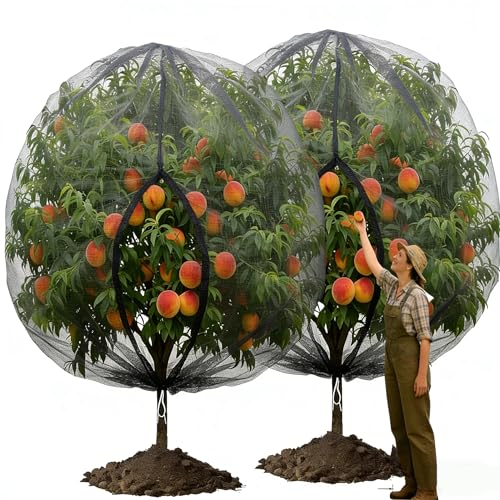 HYUKM Fruit Tree Netting with Drawstring Zipper 2 Pack Garden Netting for Garden Protection Insect Bird Netting for Fruit Trees Fine Mesh Plant Protection Net for Blueberry Bushes (8ft x 8ft)