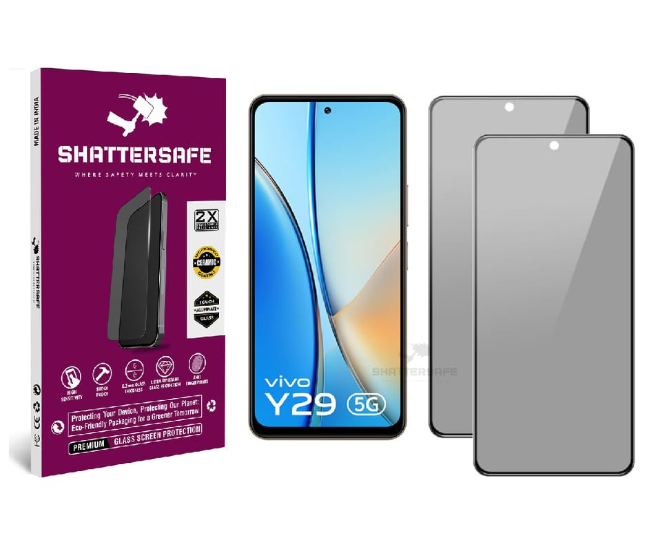 Image of Anti-Spy Privacy Tempered Glass Compatible For Vivo Y29 5G [Pack of 2]. 9H Hardness, Anti-Scratch, Edge-to-Edge Protection With Easy Installation Kit & Case Friendly Fit.