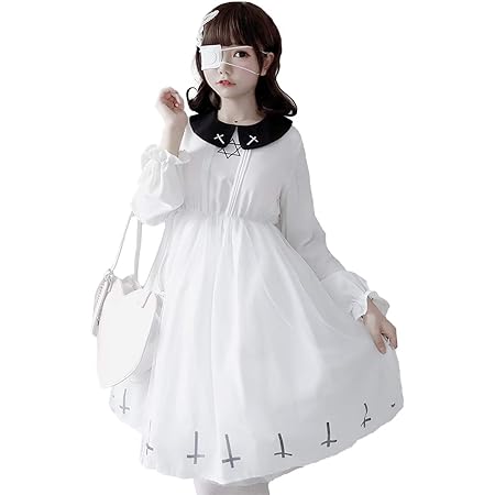Amazon Co Jp Milky Time 病みかわ ゴスロリ ダークデザイン ワンピース レディース 六芒星 ホワイト 長袖 M 服 ファッション小物