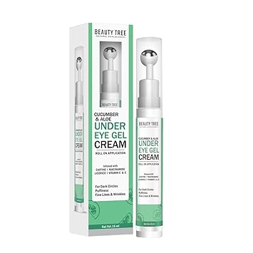 Cucumber & Aloe under Eye Gel Cream to reduce dark circles, Fine lines, Wrinkles, Puffiness and relieve eye fatigue | Roll on under eye roller 15 ml