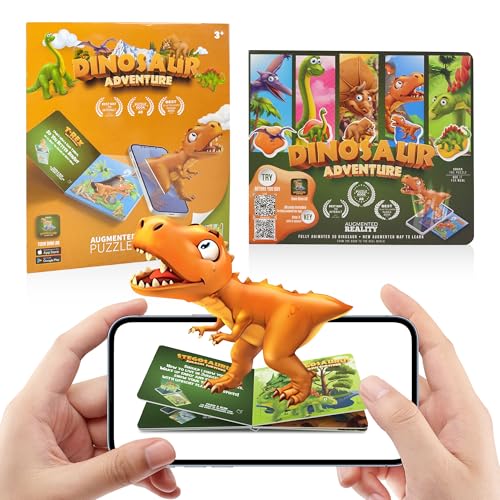 MINDNOOK Dinosaur Augmented Reality (AR) Flash Cards & 3D Puzzle Book, 5-in-1 Interactive Learning Set with Free App, STEM Educational Toys for Home, Classroom & Travel for Kids Ages 3+