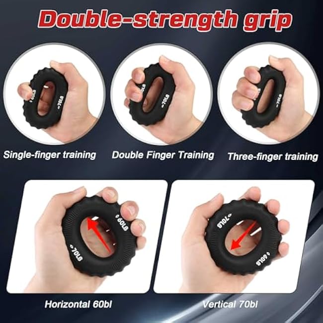 4Pcs Grip Strength Trainer Kit, 11-220lbs Adjustable Forearm Gripper, Finger Exerciser & Hand Strengthener Rehab, Wrist Exerciser Strengthener for Men