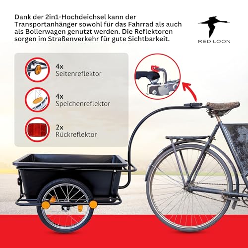 2in1 Fahrradanhänger Lastenanhänger Transportwagen Handwagen - Red Loon Transportanhänger BAC409 - abnehmbare 90 Liter Wanne - max. 80kg - Anhänger für 26-28' Fahrräder - Bollerwagen Handkarren