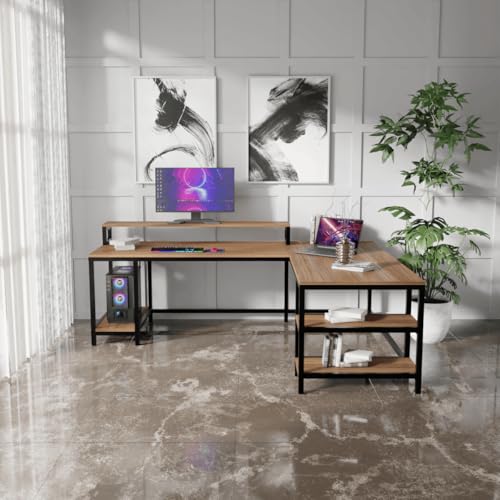 Image of Riyan Luxiwood Archice Study Table, L - Shape Office, Living Room, Gaming Table, Work from Home, Computer and Laptop Tables (Color - Beige, Size - Large)