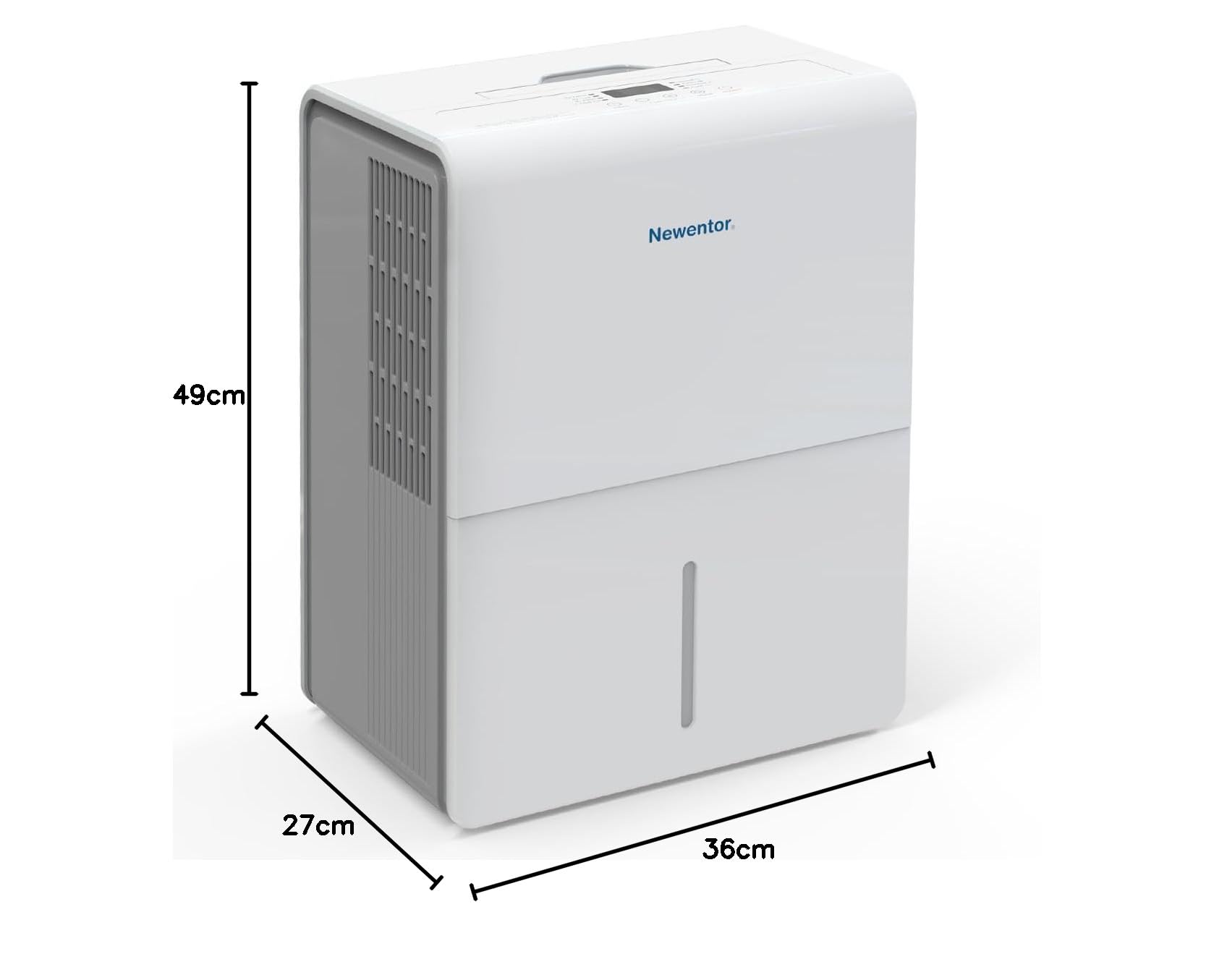 Newentor Deumidificatore 25 l/24 h, per ambienti 215 m³/80 m² - 3 volte riduzione del rumore - Chip a risparmio energetico - Facile da usare - Con tubo di scarico da 1 m e filtro rimovibile, timer
