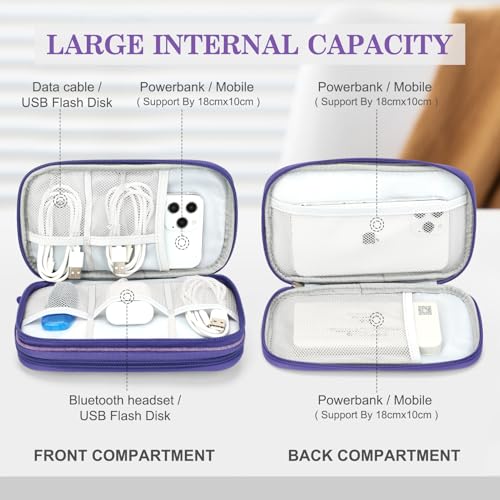 Image of FYY Electronic Organizer, Travel Cable Organizer Bag Pouch Electronic Accessories Carry Case Portable Waterproof Double Layers Storage Bag for Cable, Cord, Charger, Phone, Medium Size, Dark Purple