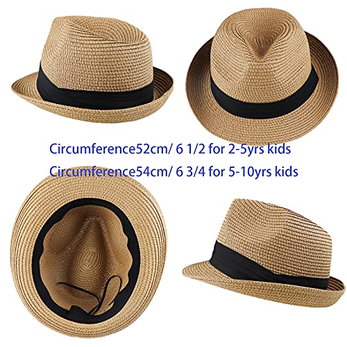Kids Floppy Straw Fedora Sun-Hat Foldable Summer Short Brim Beach Sun-Hat For Babyboys Girls Khaki #TOP2