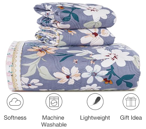 Image of Amazon Brand - Umi 100% Cotton Quilted /Ultrasonic 280 Tc Printed King Size Soft Bed Cover /Bedsheet /Bedspread Comforter with 2 Pillow Shams /Cover, (Luxurious, 90 x100 inches, Blue & White & Orange)