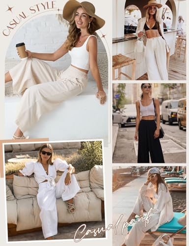 Pantalon Palazzo Femme été – Léger, Taille Haute, Jambes Larges – Avec Poches – Coupe Fluide Décontractée