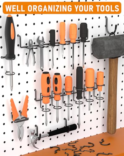 Incly 176Pcs Extra Thick Black Pegboard Hooks Set, 1/4 Inch Heavy Duty Metal Peg Board Hook Assortment With Peg Lock Pegboard Accessories For Garage Wall Organizer Hanging Tools thumb #6