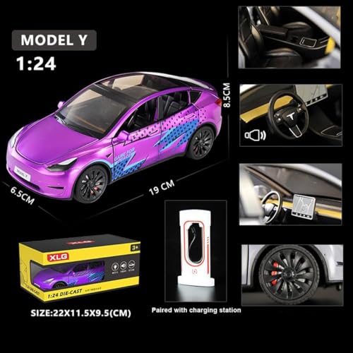Image of Magicwand 1:24 Scale Die-Cast Teslla Model Y with 6 Openable Doors Lights, Music & Pull Back Action【Pack of 1】【Random Color】