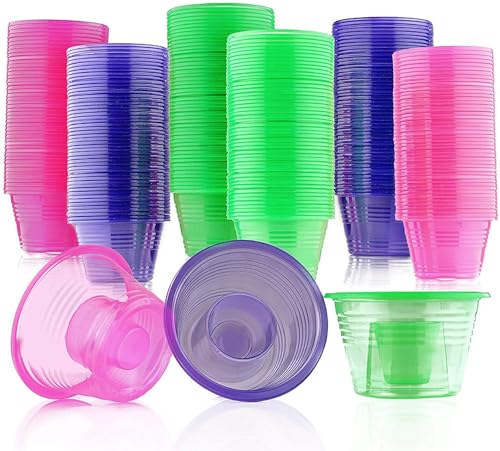 MATANA 150 Neon Plastic 5 oz Party Bomb Shot Glasses with 0.8oz Inner Shot Cups - Sturdy, Disposable & Reusable
