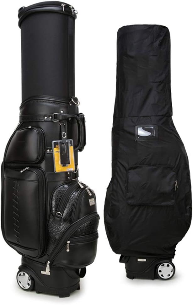 KKMUYBVDG Golf Stand Carry Bag Wheeled Golf Club Travel Bag Case Golf Cart Bag with Wheels Microfiber Leather Retractable Golf Stand Bag Rain Cover (Color : Black, Size : 39x30x125cm) : Sports & Outdoors