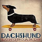 Dachshund Longboards by Ryan Fowler 12 x 12 skateboard Sign Dogs Animals Art Print poster pubblicitario