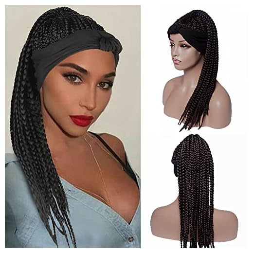 ROSISIND Braided Wig for Black Women Box Braid Wig with Headband Attached Braided Headband Wig Ponytail Wig Cornrow Wig 18 Inch Synthetic Wig (Brown Black)