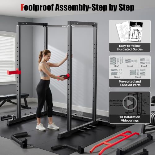 SPORTSROYALS Squat Rack, 1200 lb Power Cage with LAT Pulldown for Home Gym - image 7
