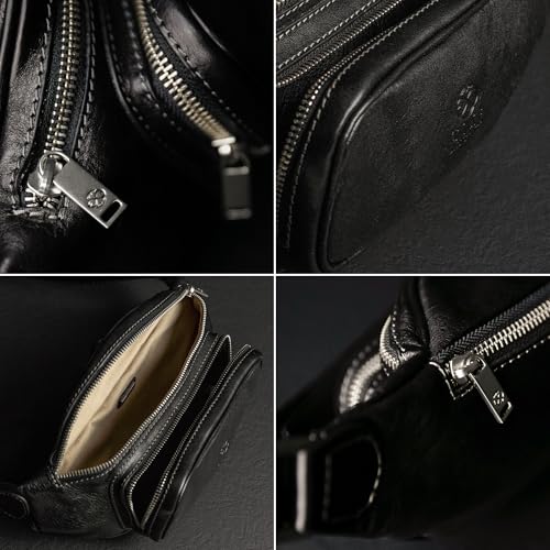 Image of Time Resistance Leather Waist Pack - Belly Bag, Belt Bag, Fanny Pack - Handmade in Italy (Black)