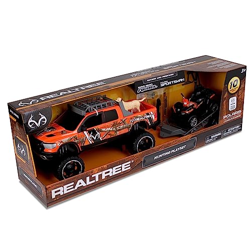 NKOK Realtree 1/18 Scale Free-Wheel Playsets 10-PC Set, RT Ram 1500 Rebel Polaris Sportsman on Trailer & Accessories playset (Game Hoist, Roof Rack, Roll Bar, Hunter, Helmet, Dog, Rifle, Rifle Case) - Thumbnail 4