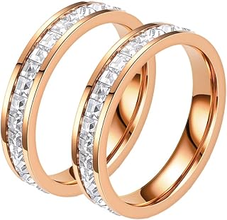 2 Pcs 14K Filled Rose Gold Rings for Women Stacking Stackable Band Thumb Pinky Finger Zircon Ring Non Tarnish Size 5 to 9