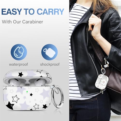Image of Compatible with Airpods Pro 2nd Generation Case with Lanyard,Airpods Case Portable & Shockproof for Women Men,Black and White Five-Pointed Star