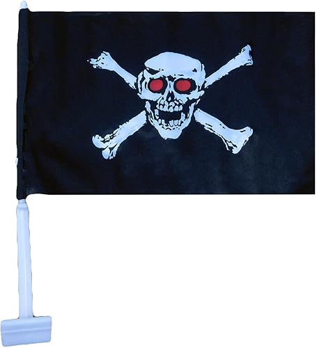 Miniatura 2 de Premium 12 Pack Pirate Red Eyes 12"x18" Double Sided Rough Tex Knit Nylon Car Flag