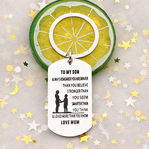 Son Key Chains Dog Tag Gifts For Son From Mom To My Son Always Remember You Are Braver Stronger Smarter Than You Believe #TOP3
