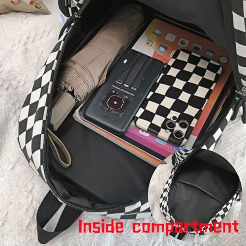 Checkered Black and White Backpack and Sling Bag Set3