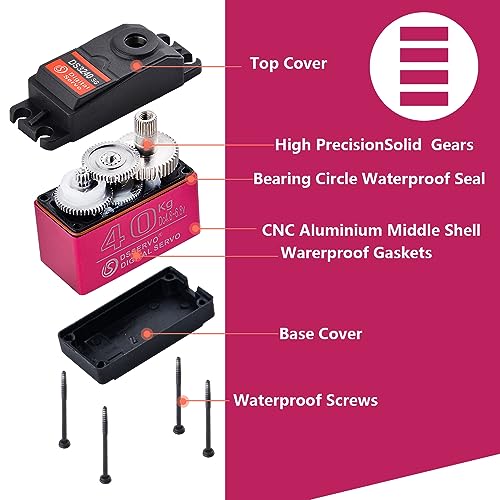 Owootecc 40KG High Torque Digital Servo DS3240 Metal Waterproof 1/10 Scale Servo for R/C Car Robot, Control Angle 180° or 270° (Pink) - Image 3