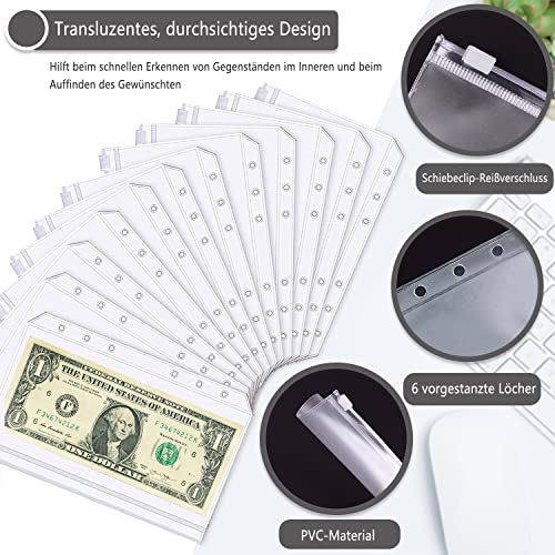 A6 Binder Budget Planner Deutsch: Geld Organizer Budget Planer mit 12 Binder Taschen, 12 Budgetblätter Deutsch, Etikettenaufklebern Sparbuch für Reisen,Tagebuch und Geschenk