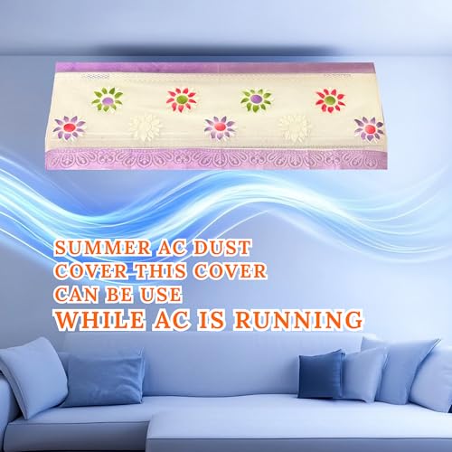 Image of Cotton Net Split AC Cover Indoor Unit for 2 Ton Capacity AC, Premium Work Indoor AC Dust Protection Cover Designer Summer Ac Cover for 2 Ton Ac (38 X 15.35 X 7.8 inch, Purple)
